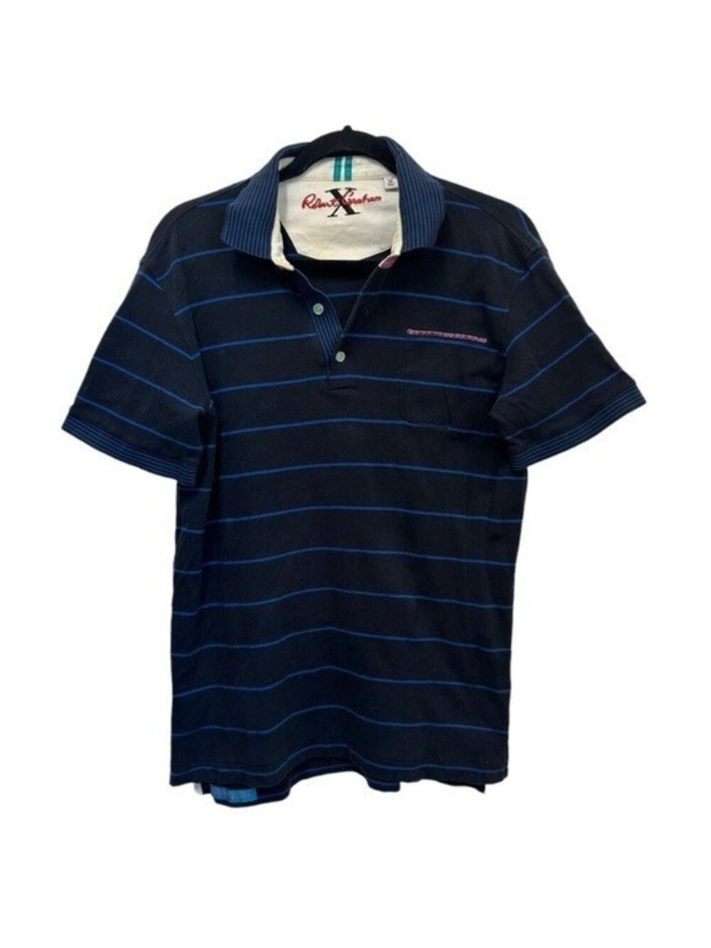 Robert Graham Men's M Polo Shirt Short Sleeve Striped Cotton Black Golf Classic